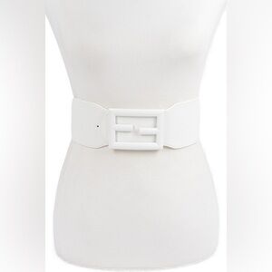 Plus Size White Logo Wide Elastic Statement Belt